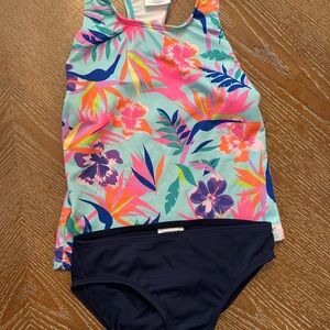 Lands' End Kids Tropical Floral Bikini - Blue and Pink 7 slim